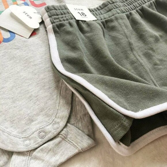 Stem 2pc Gray Onesie & Olive Green Shorts Bundle, The future is we - Picture 3 of 7